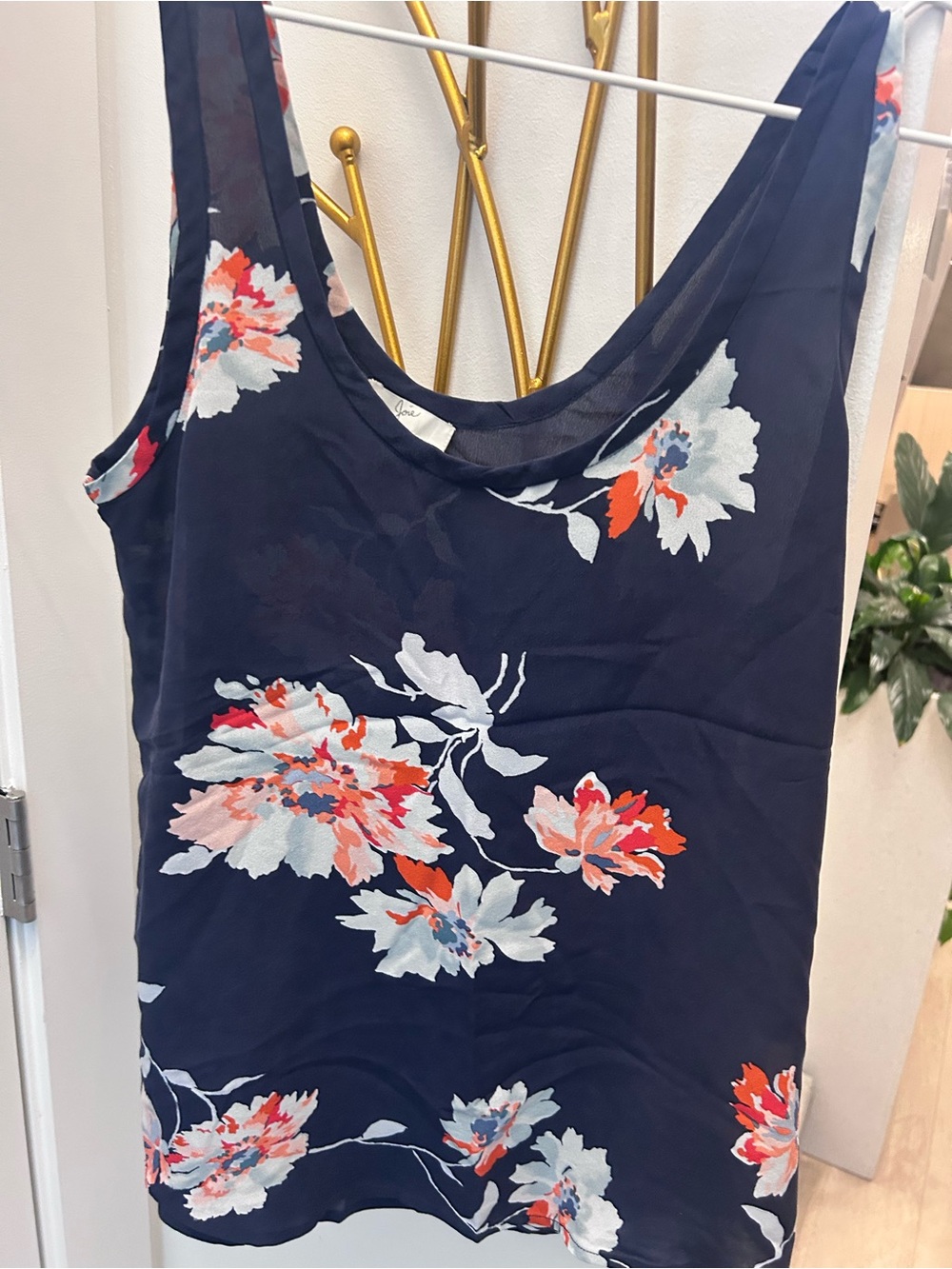 Joie Silk Floral Navy Scoop Neck Tank Top